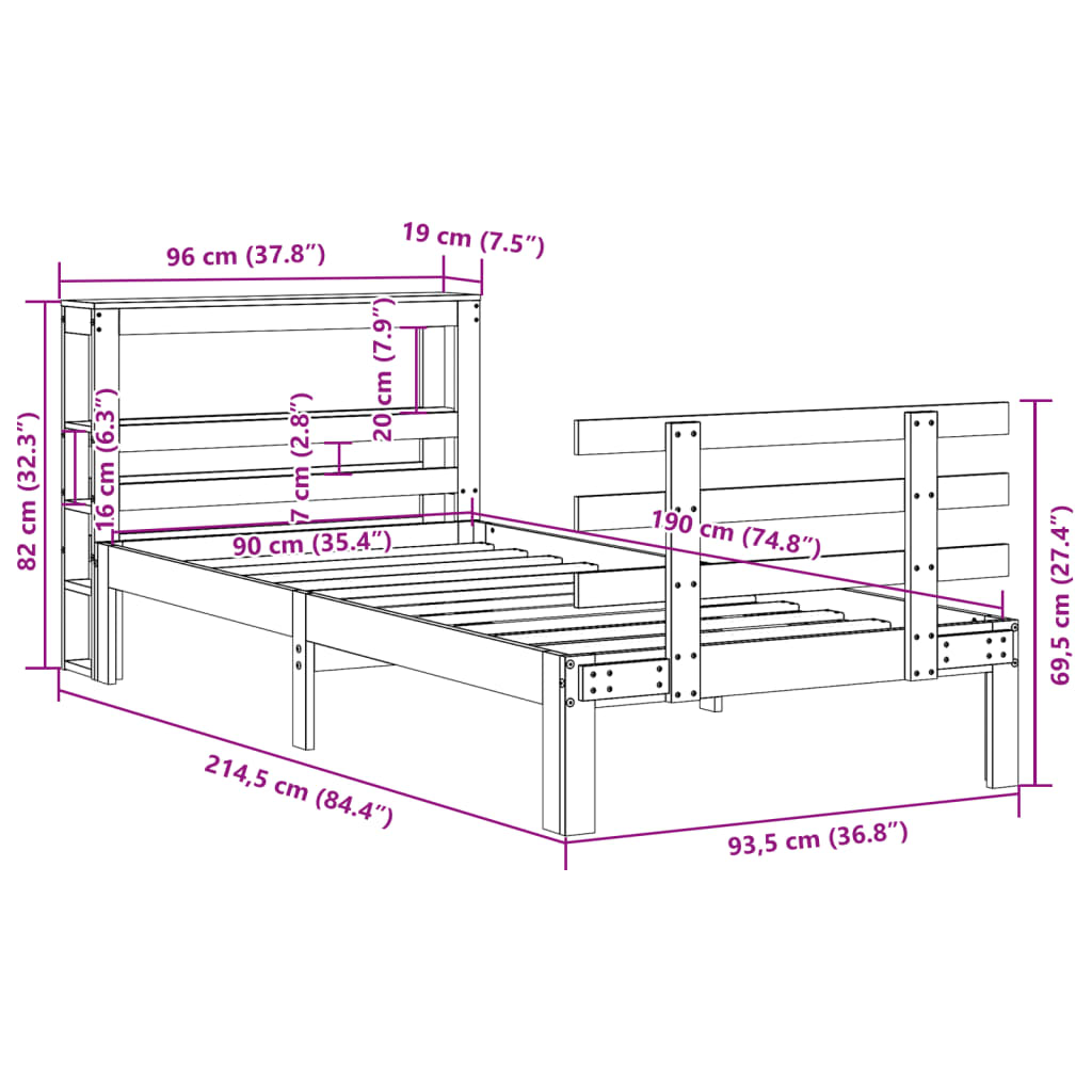 Bed Frame with Headboard without Mattress Wax Brown 90x190 cm Single