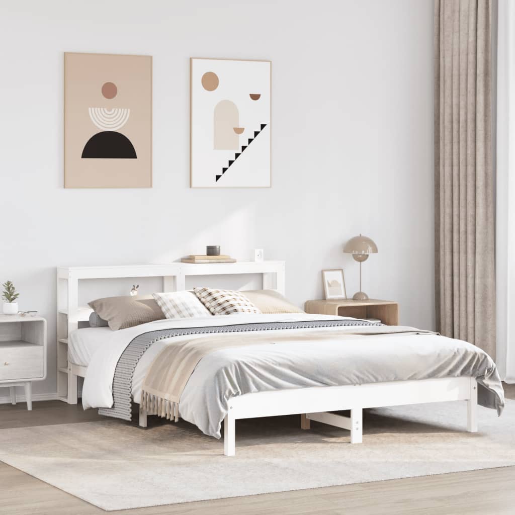 Bed Frame without Mattress White 135x190 cm Double Solid Wood Pine