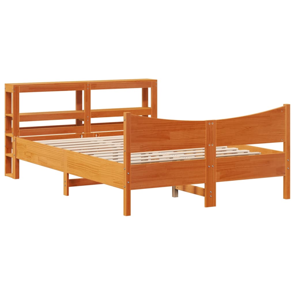 Bed Frame with Headboard Wax Brown 160x200 cm Solid Wood Pine