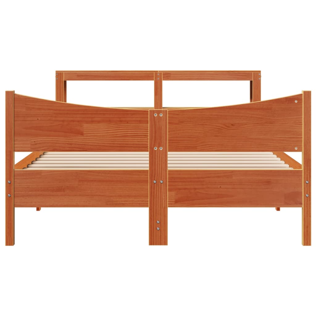 Bed Frame with Headboard Wax Brown 160x200 cm Solid Wood Pine