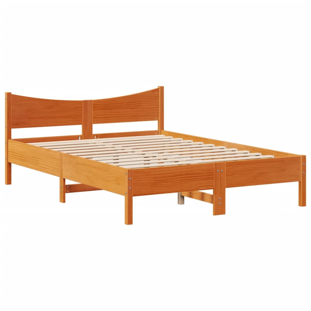 Bed Frame with Headboard Wax Brown 160x200 cm Solid Wood Pine