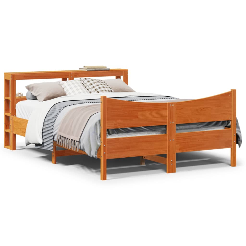 Bed Frame with Headboard Wax Brown 160x200 cm Solid Wood Pine