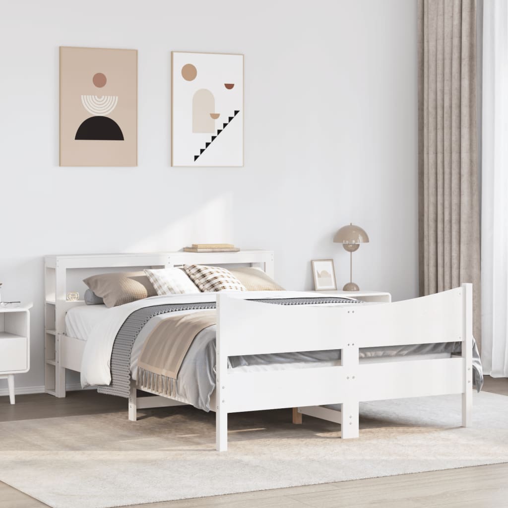 Bed Frame with Headboard White 120x200 cm Solid Wood Pine