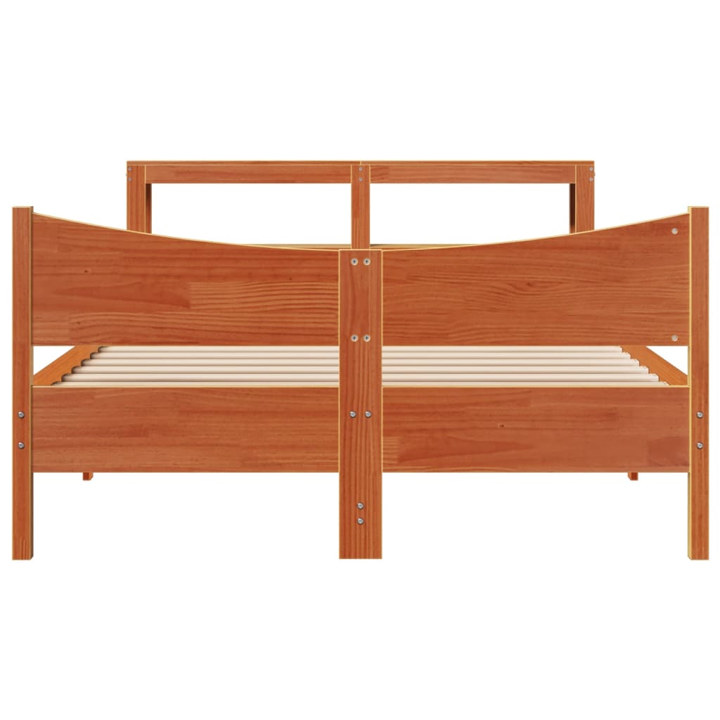 Bed Frame with Headboard Wax Brown 140x190 cm Solid Wood Pine