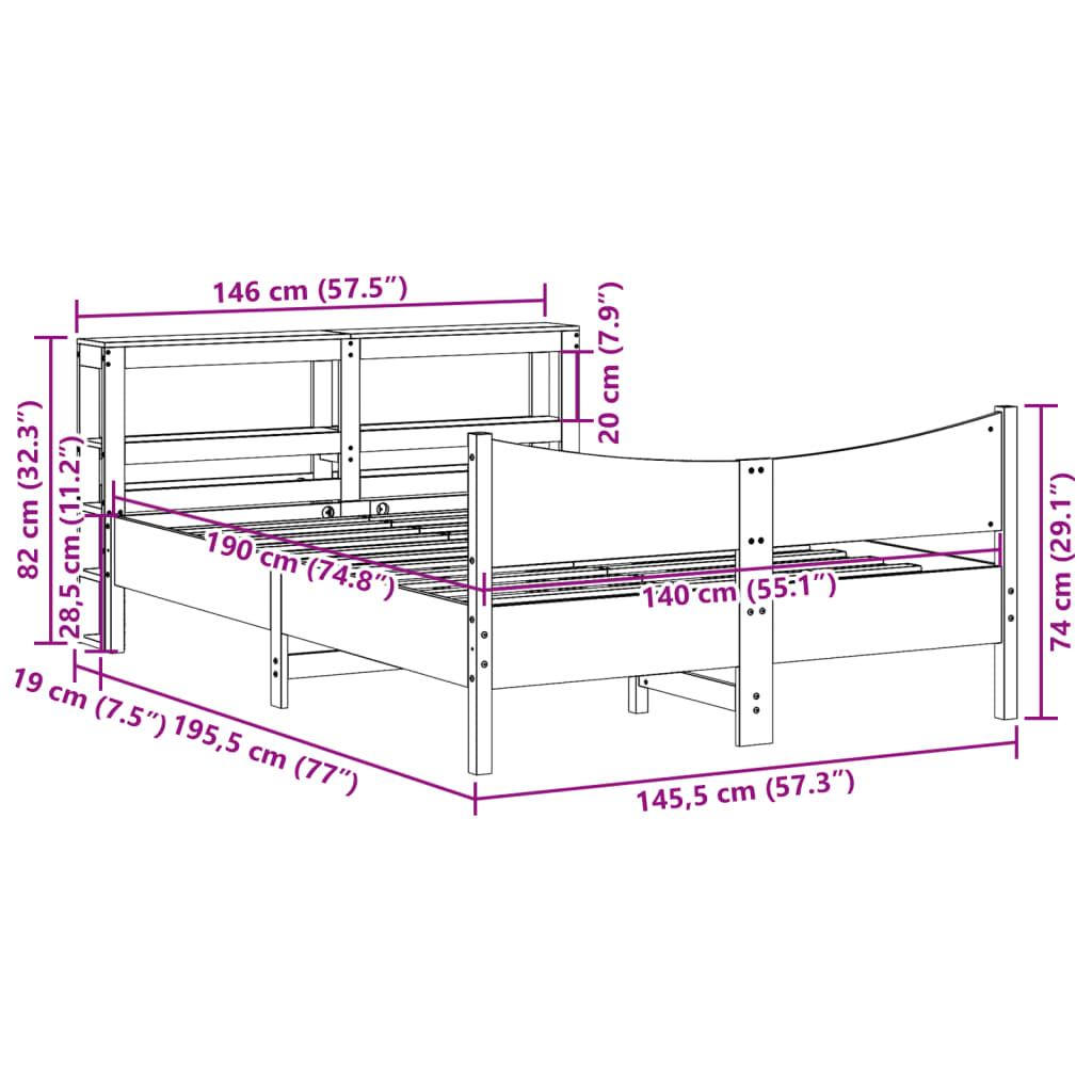 Bed Frame with Headboard Wax Brown 140x190 cm Solid Wood Pine