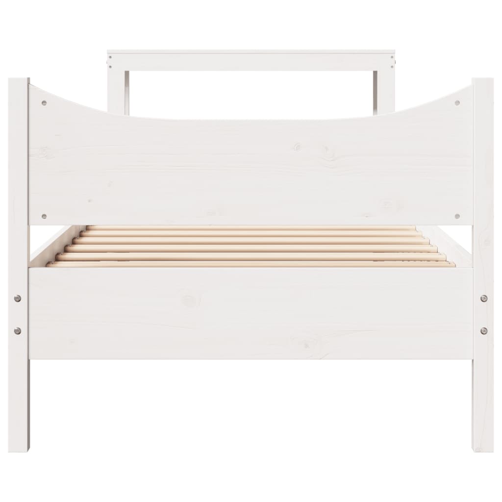 Bed Frame with Headboard White 75x190 cm Small Single Solid Wood Pine