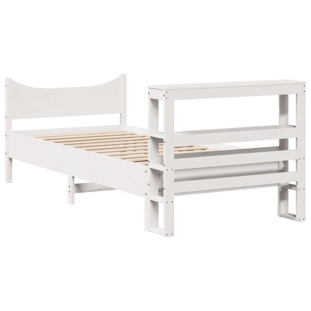 Bed Frame with Headboard White 75x190 cm Small Single Solid Wood Pine