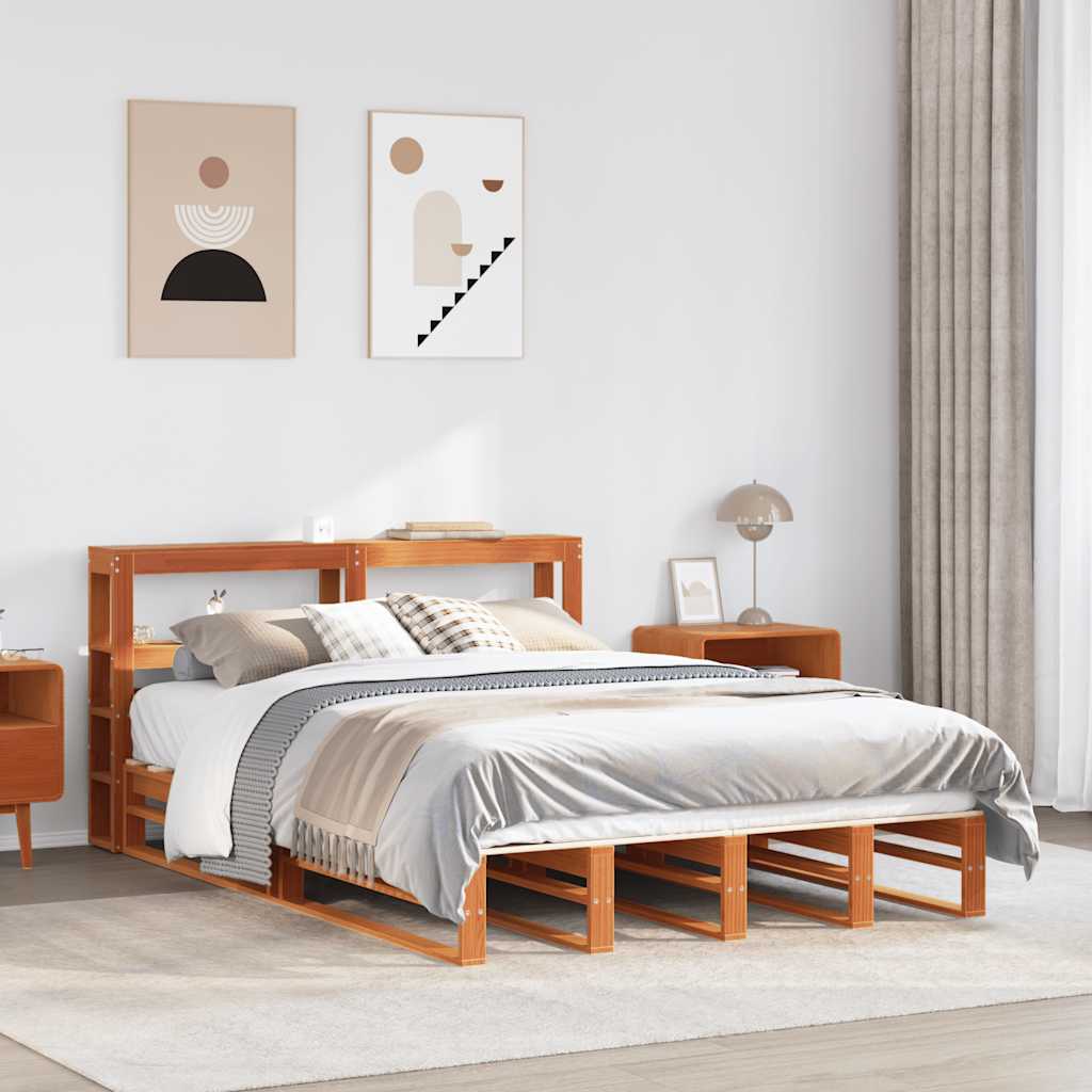 Bed Frame without Mattress Wax Brown 120x190 cm Small Double Solid Wood Pine