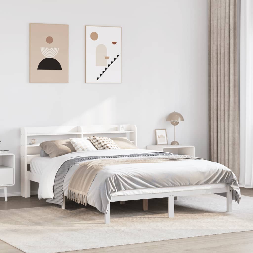 Bed Frame without Mattress White 140x190 cm Solid Wood Pine