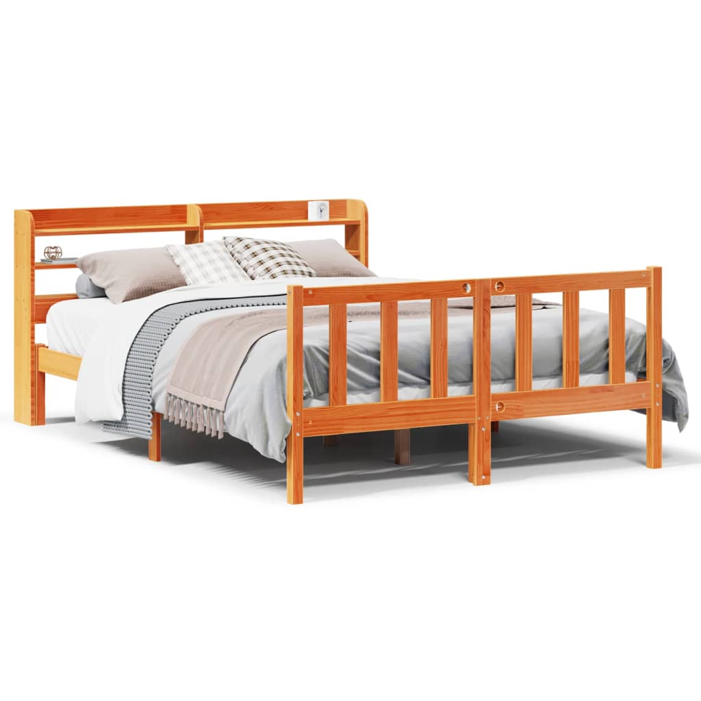 Bed Frame with Headboard without Mattress Wax Brown 150x200 cm King Size