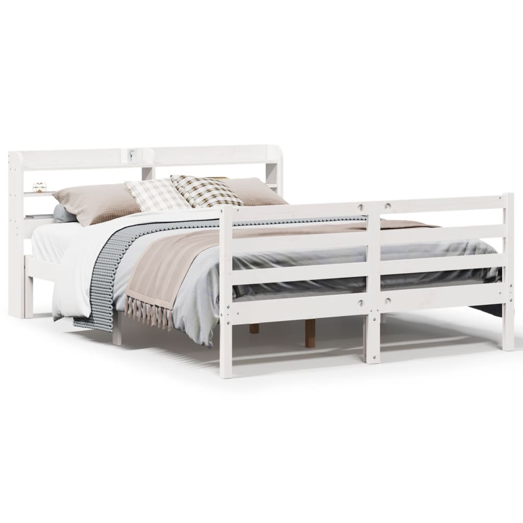 Bed Frame with Headboard without Mattress White 140x190 cm