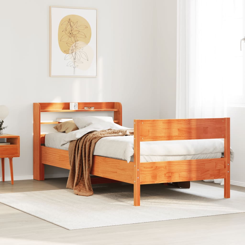 Bed Frame without Mattress Wax Brown 75x190 cm Small Single Solid Wood Pine