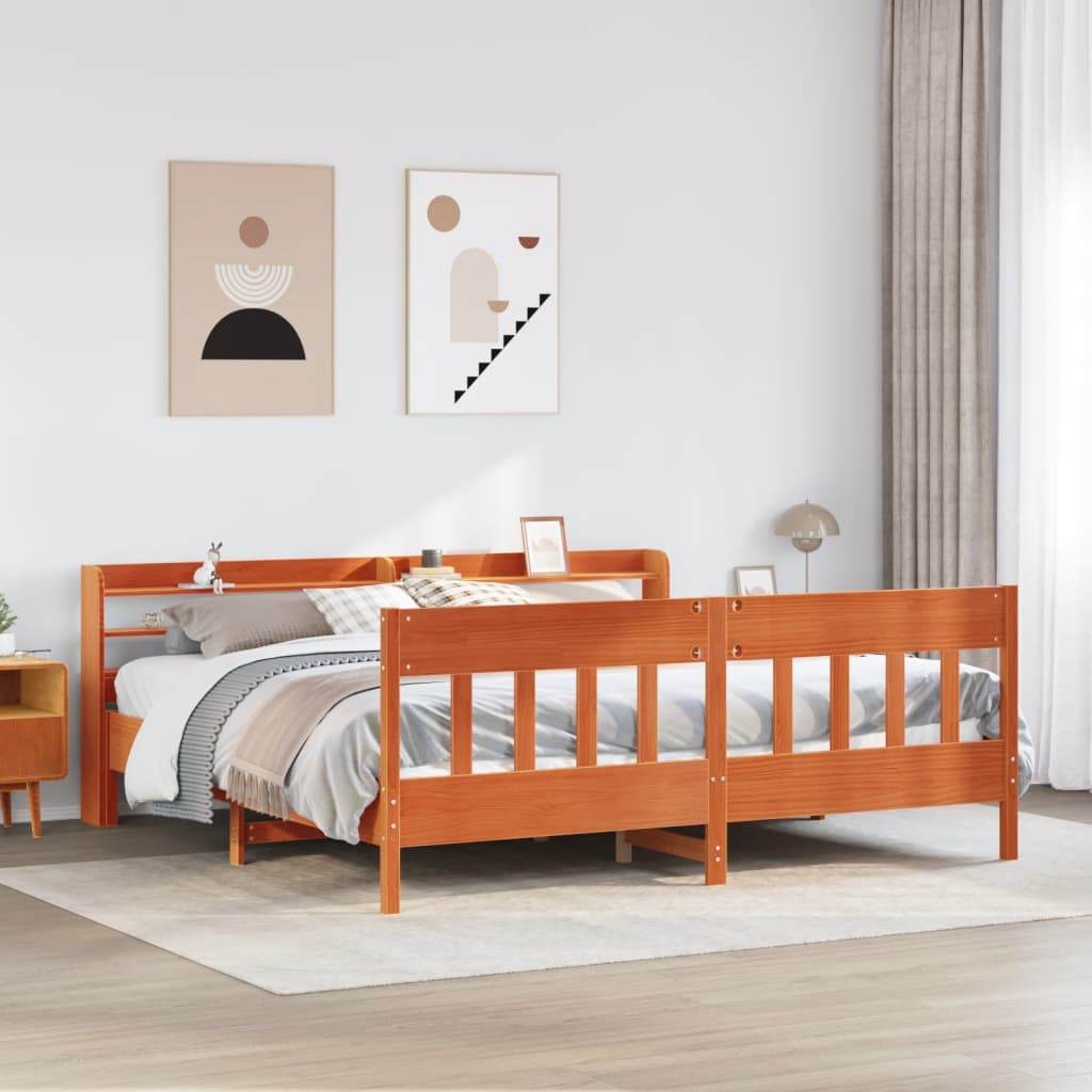 Bed Frame without Mattress Wax Brown 180x200 cm Super King Solid Wood Pine