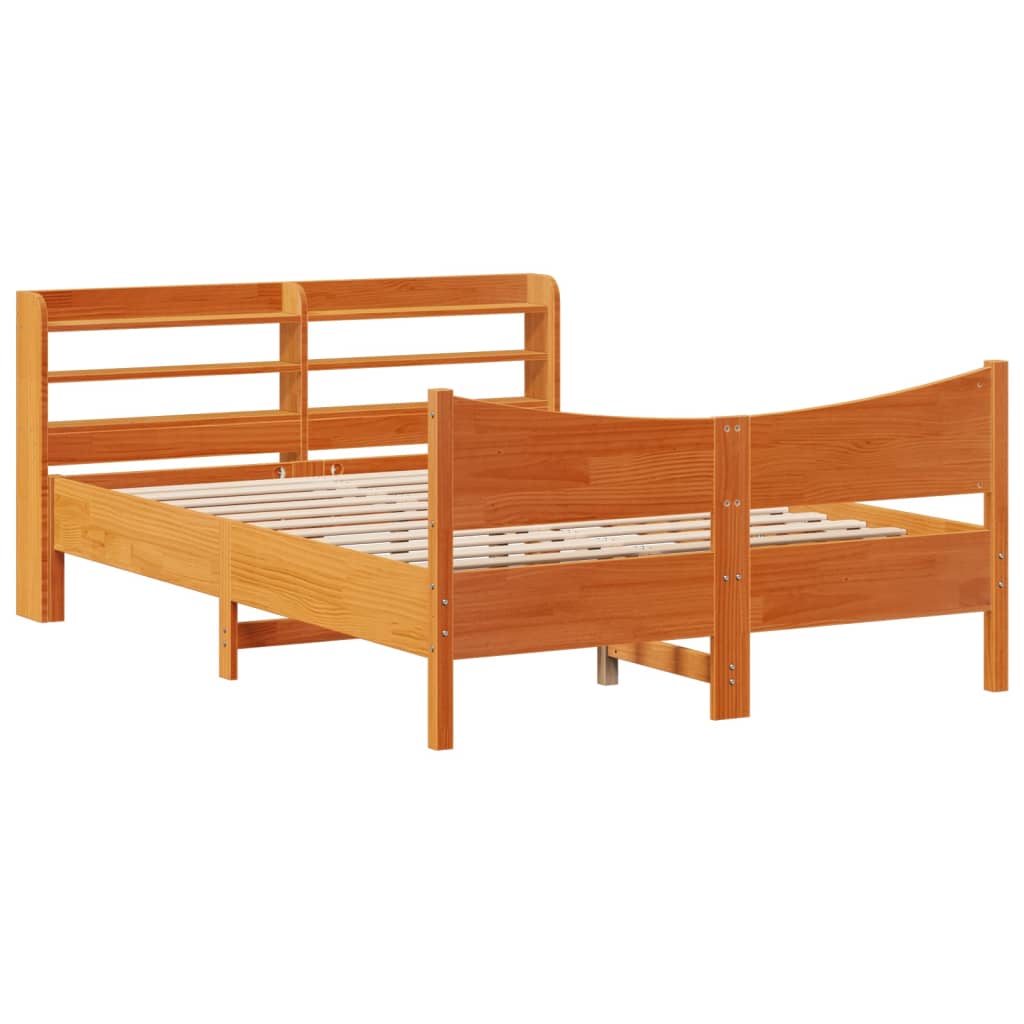 Bed Frame with Headboard Wax Brown 140x200 cm Solid Wood Pine