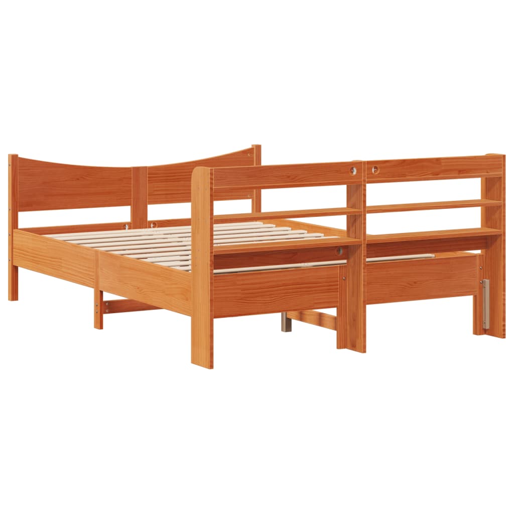 Bed Frame with Headboard Wax Brown 140x200 cm Solid Wood Pine