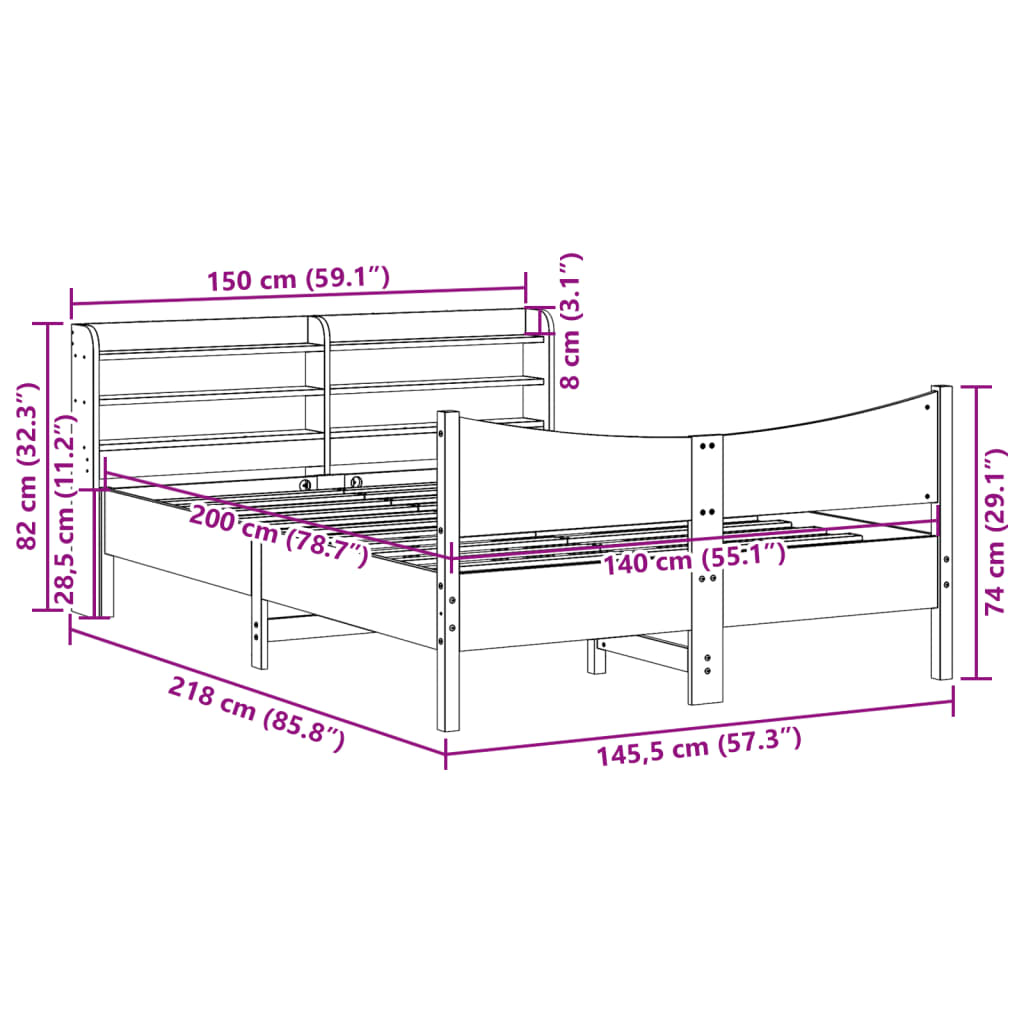 Bed Frame with Headboard Wax Brown 140x200 cm Solid Wood Pine