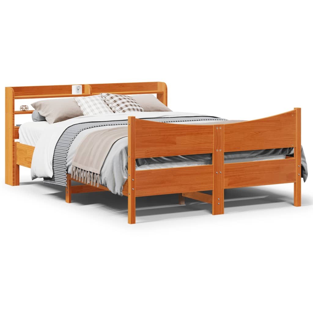 Bed Frame with Headboard Wax Brown 140x200 cm Solid Wood Pine