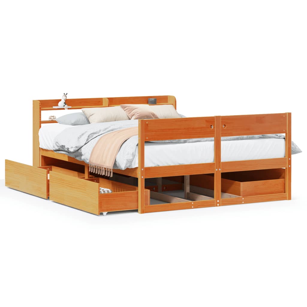 Bed Frame without Mattress Wax Brown 140x190 cm Solid Wood Pine