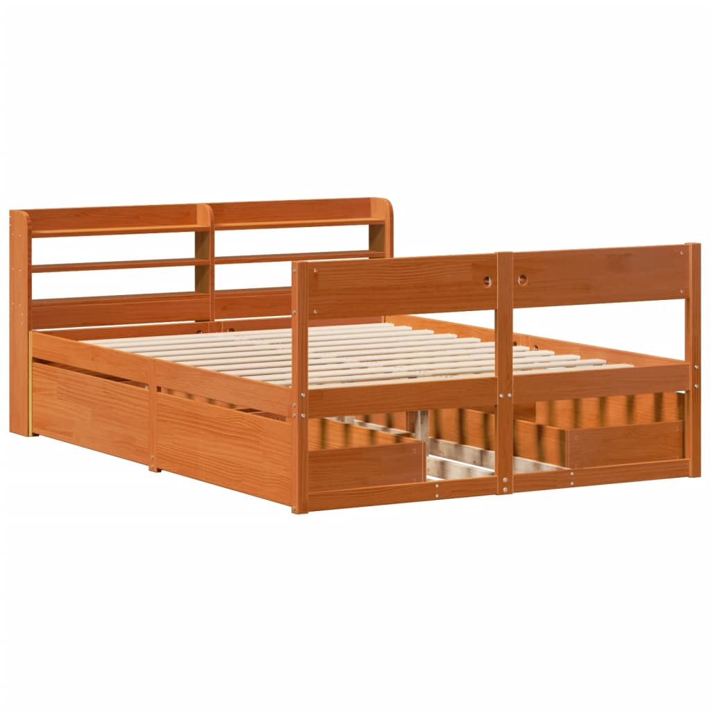 Bed Frame without Mattress Wax Brown 140x190 cm Solid Wood Pine