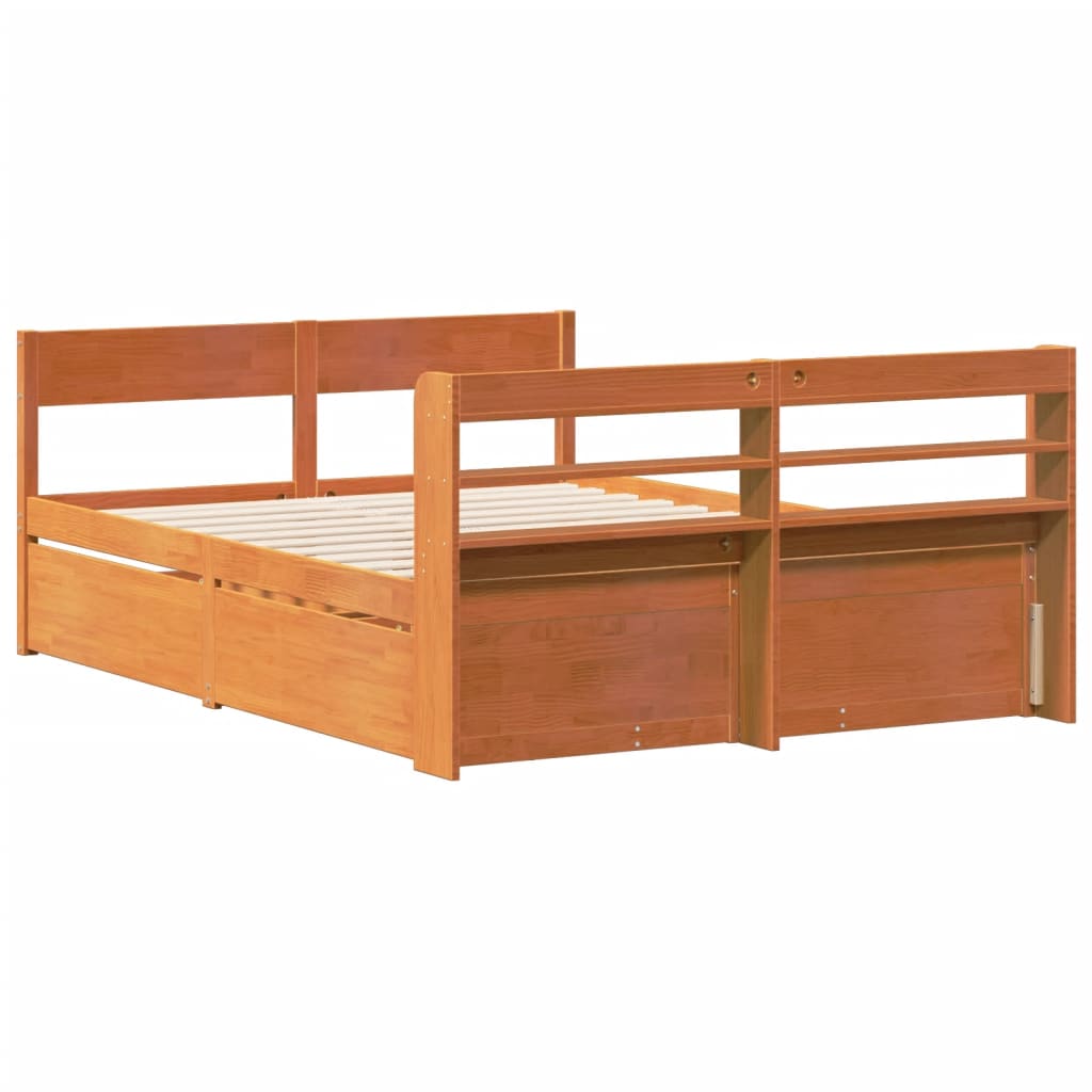 Bed Frame without Mattress Wax Brown 140x190 cm Solid Wood Pine