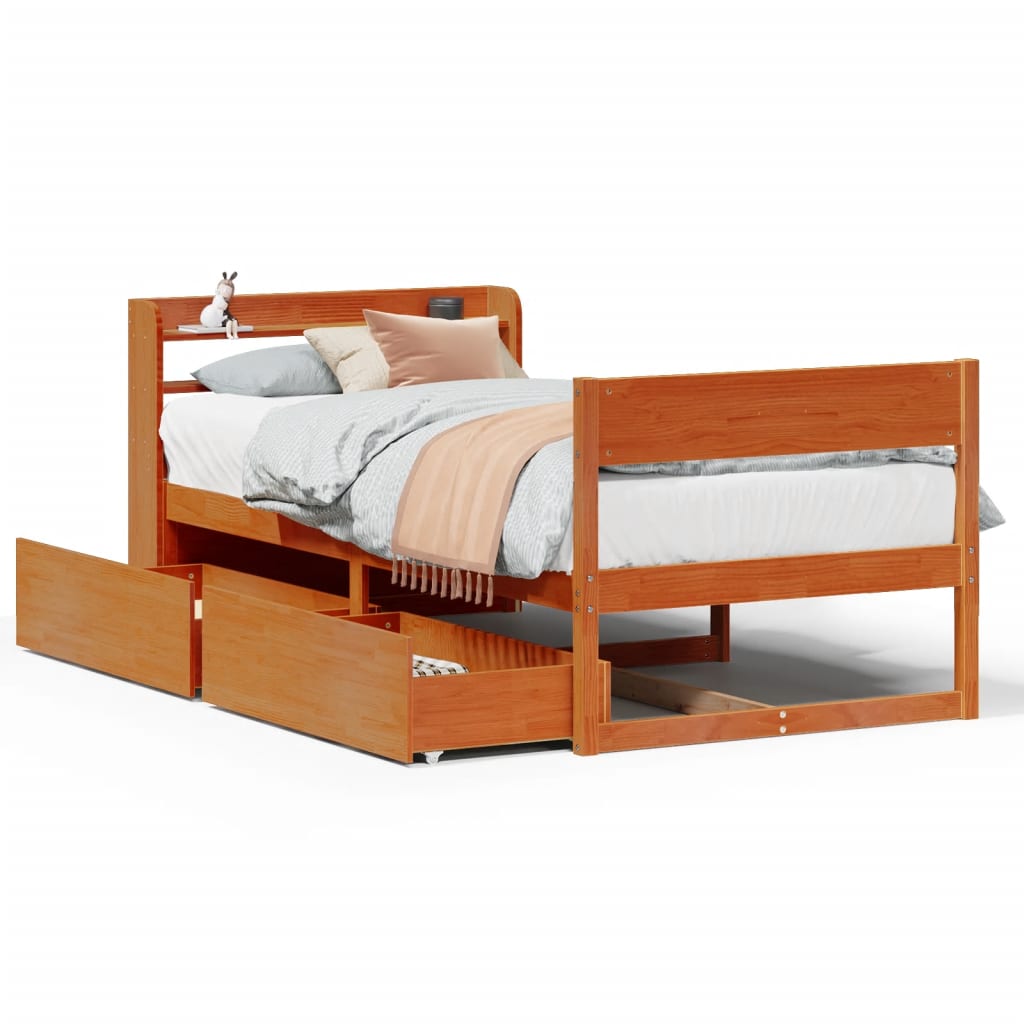 Bed Frame without Mattress Wax Brown 75x190 cm Small Single Solid Wood Pine