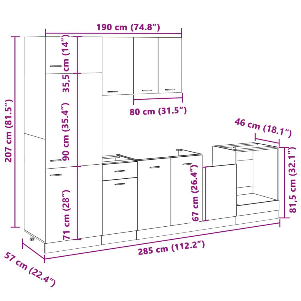 7 Piece Kitchen Cabinet Set Lyon  Sonoma Oak Engineered Wood