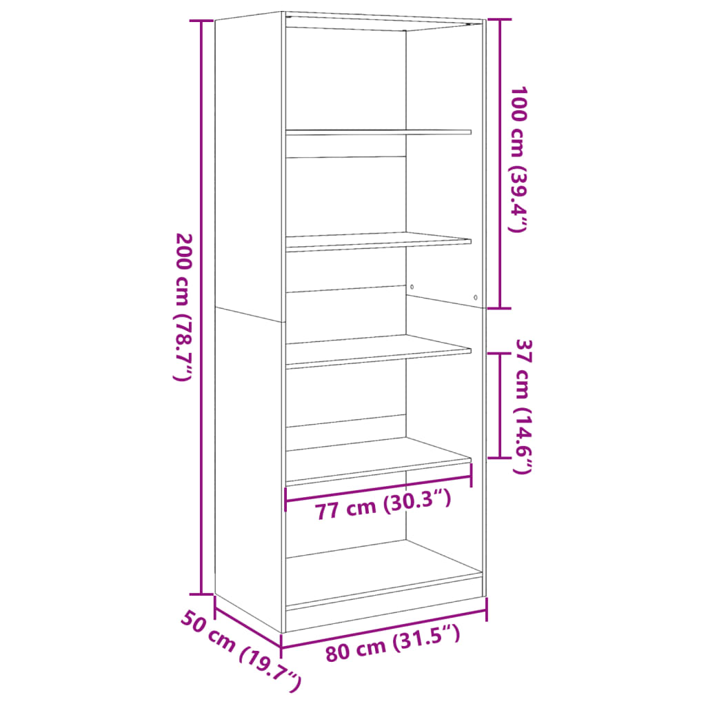 Wardrobe Black 80x50x200 cm Engineered Wood