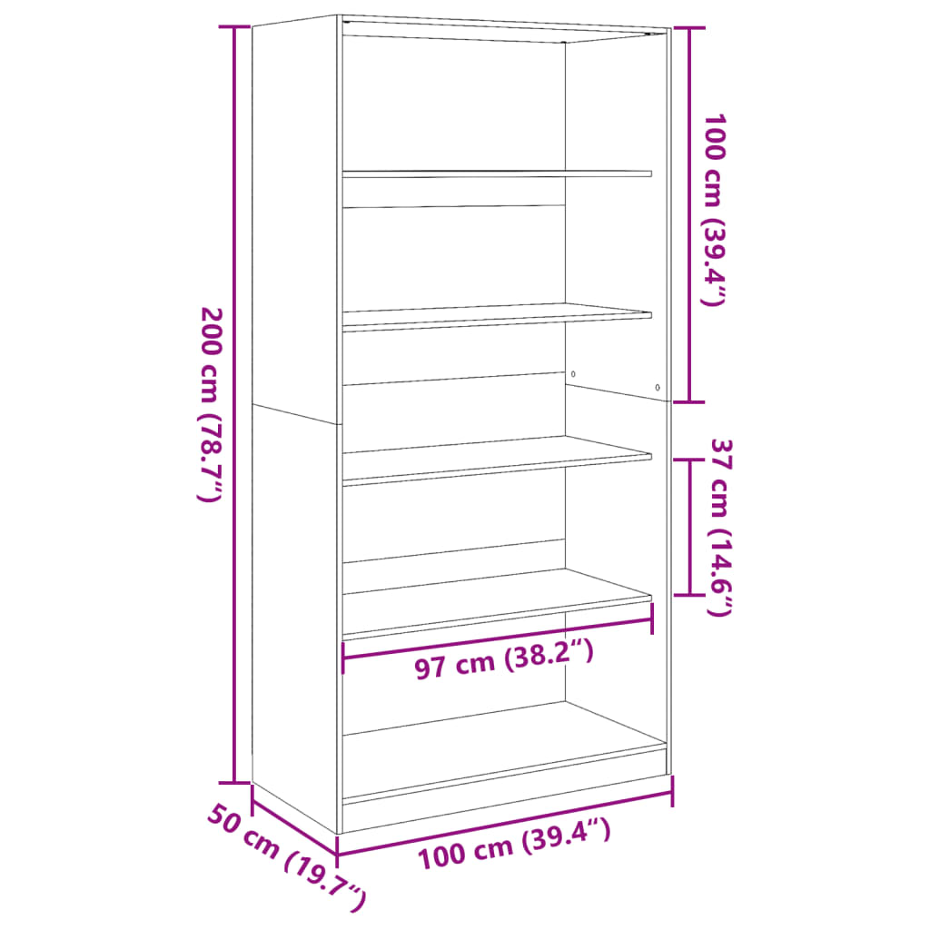 Wardrobe Black 100x50x200 cm Engineered Wood