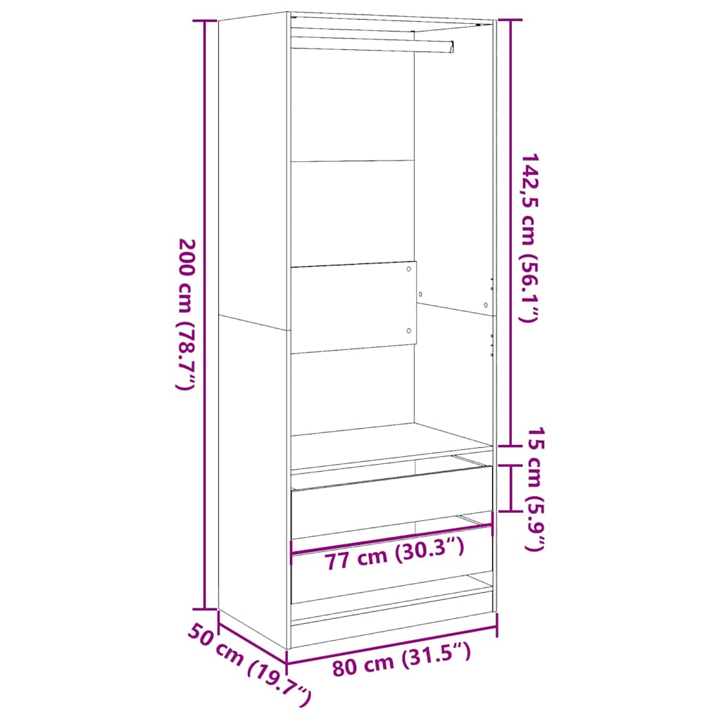 Wardrobe Brown Oak 80x50x200 cm Engineered Wood