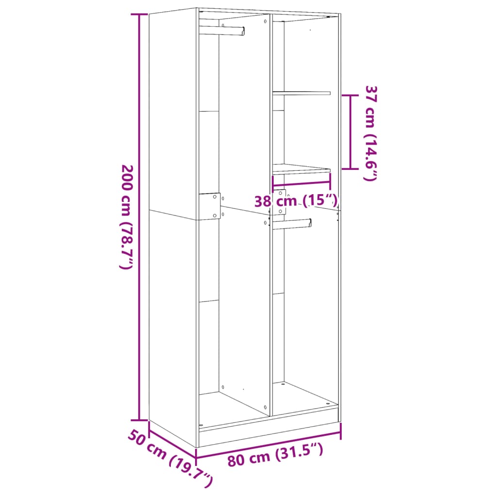 Wardrobe Grey Sonoma 80x50x200 cm Engineered Wood