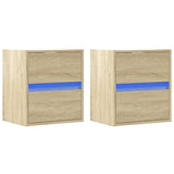 Wall-mounted Bedside Cabinets with LED Lights 2 pcs Sonoma Oak