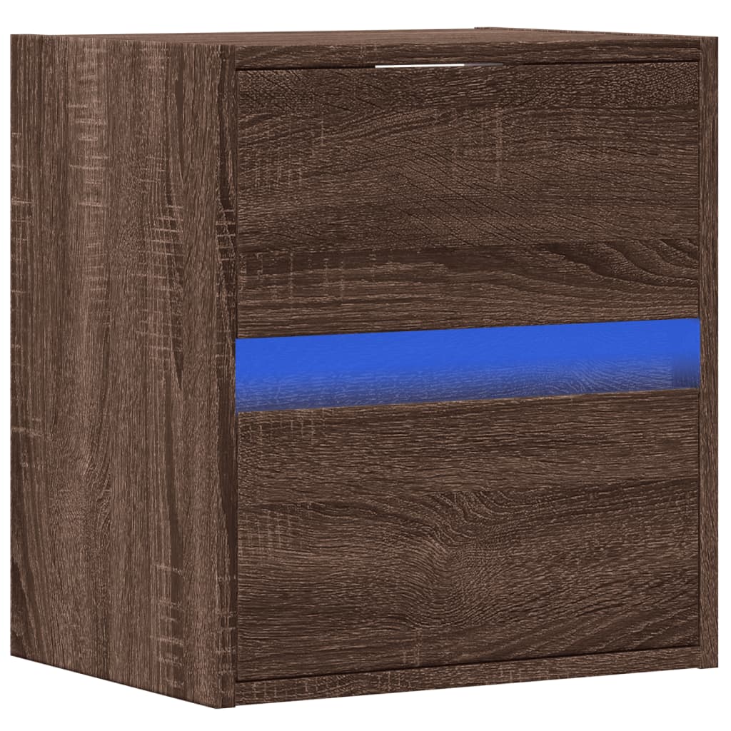 Wall-mounted Bedside Cabinet with LED Lights Brown Oak