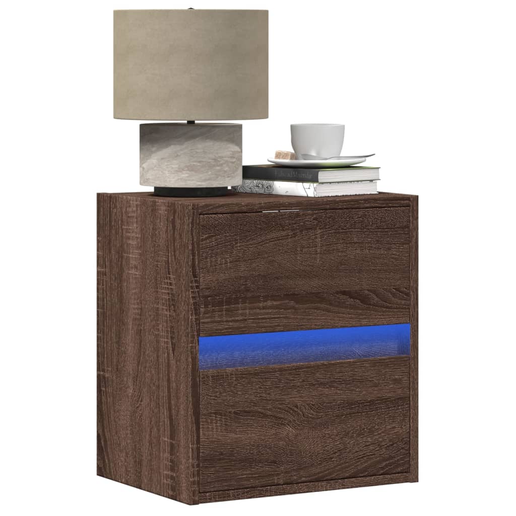 Wall-mounted Bedside Cabinets with LED Lights 2 pcs Brown Oak