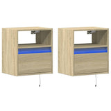 Wall-mounted Bedside Cabinets with LED Lights 2 pcs Sonoma Oak