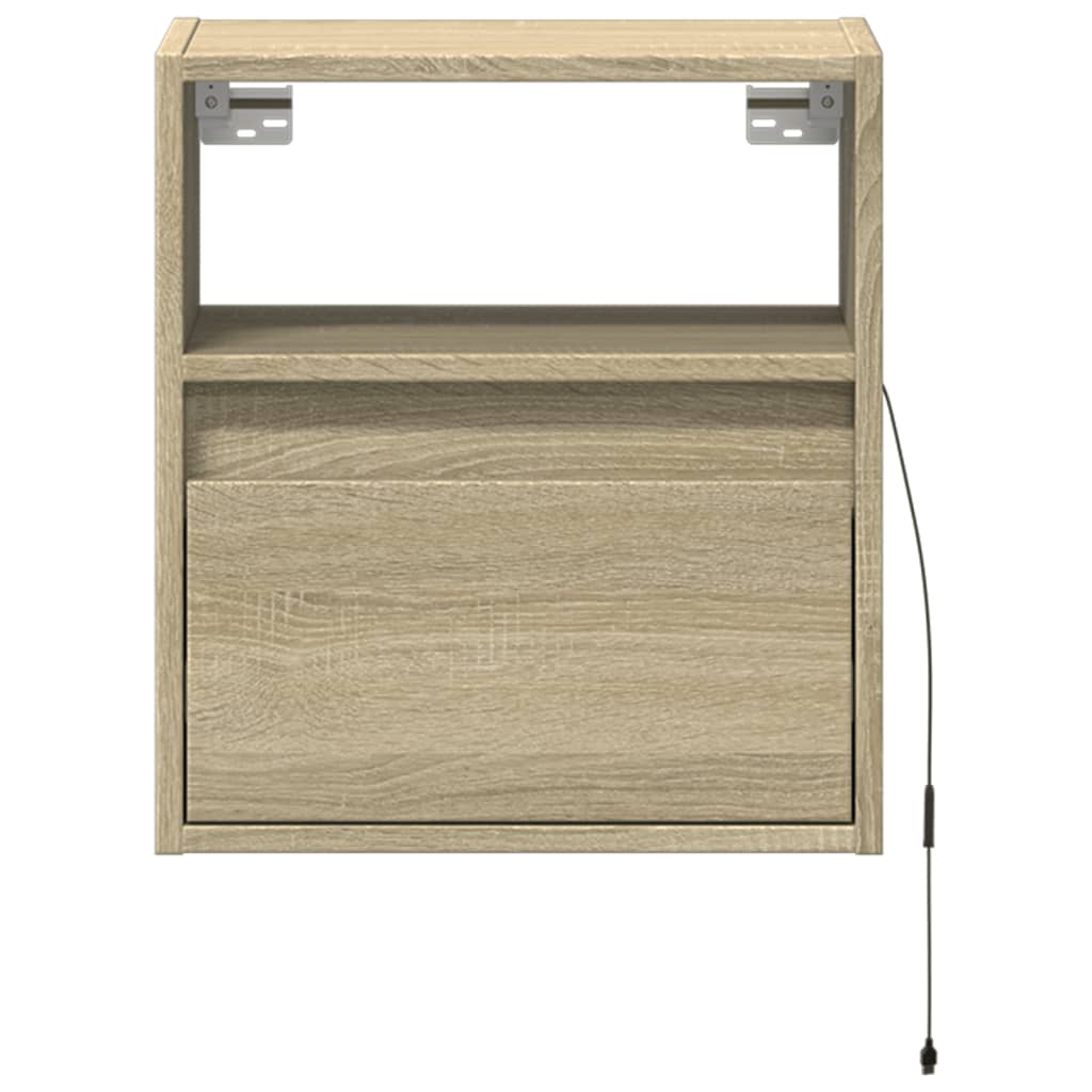 Wall-mounted Bedside Cabinets with LED Lights 2 pcs Sonoma Oak