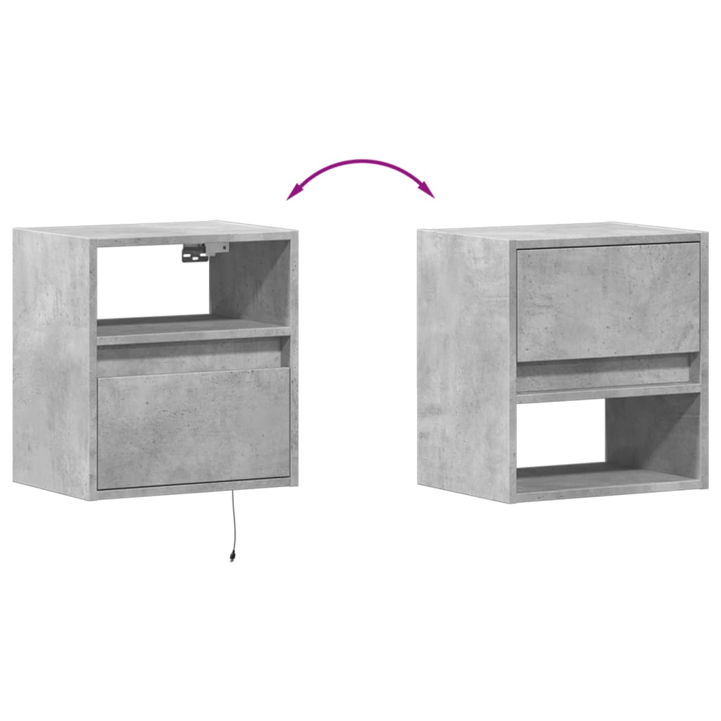 Wall-mounted Bedside Cabinets with LED Lights 2 pcs Concrete Grey