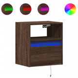 Wall-mounted Bedside Cabinet with LED Lights Brown Oak