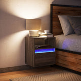 Wall-mounted Bedside Cabinet with LED Lights Brown Oak