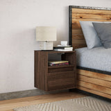 Wall-mounted Bedside Cabinet with LED Lights Brown Oak