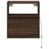 Wall-mounted Bedside Cabinet with LED Lights Brown Oak