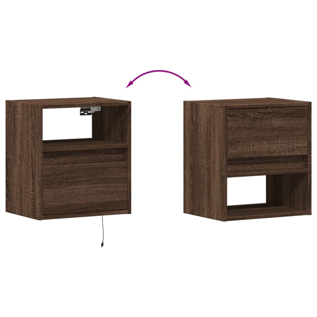 Wall-mounted Bedside Cabinet with LED Lights Brown Oak