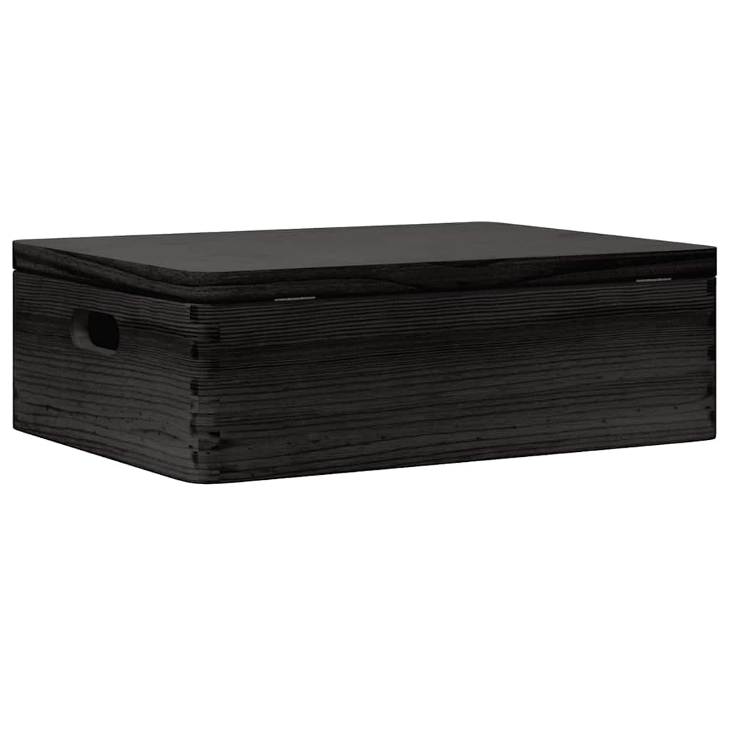 Wooden Box with Lid and Handles Black 40x30x13cm Solid Wood Pine