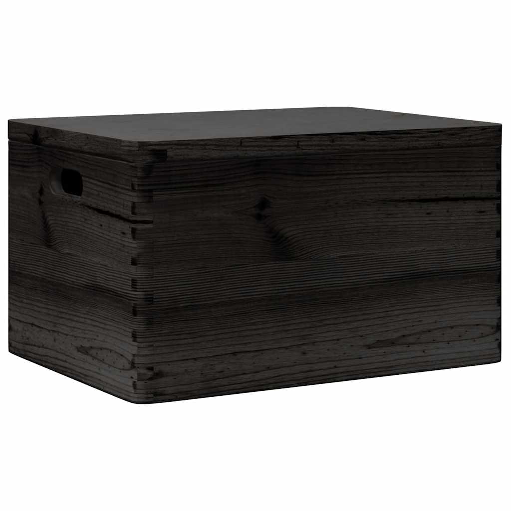 Wooden Box with Lid and Handles Black 40x30x23cm Solid Wood Pine