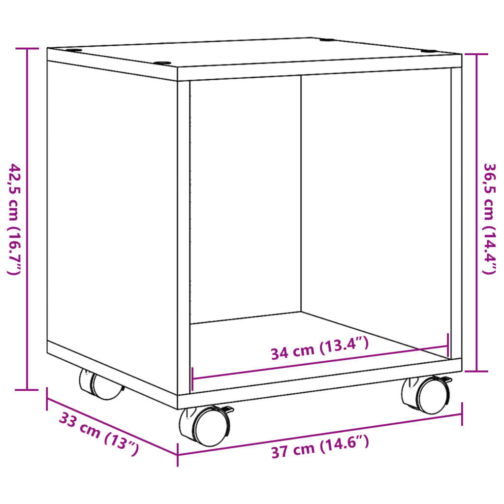  Rolling Cabinet Black 37x33x42.5 cm Engineered Wood