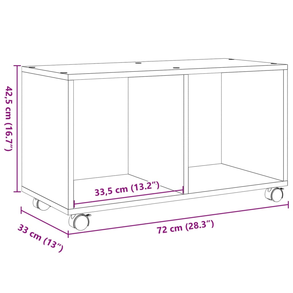  Rolling Cabinet Grey Sonoma 72x33x42.5 cm Engineered Wood