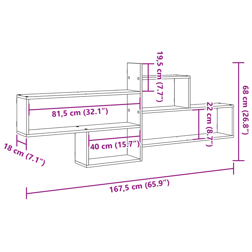 Wall Shelf Sonoma Oak 167.5x18x68 cm Engineered Wood