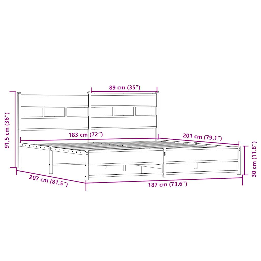 Metal Bed Frame without Mattress Sonoma Oak 180x200 cm Super King