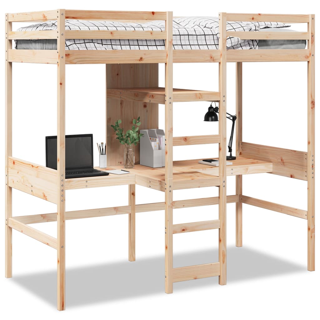 Loft Bed Frame without Mattress 75x190cm Solid Wood Pine