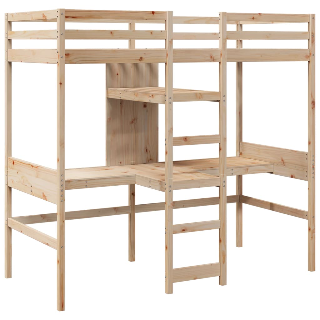 Loft Bed Frame without Mattress 75x190cm Solid Wood Pine