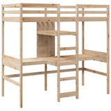 Loft Bed Frame without Mattress 75x190cm Solid Wood Pine